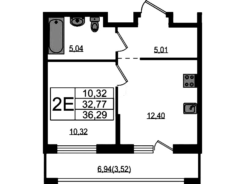 1-комнатная квартира 36.29 м², 3/15 эт., ЖК «Южная Нева»